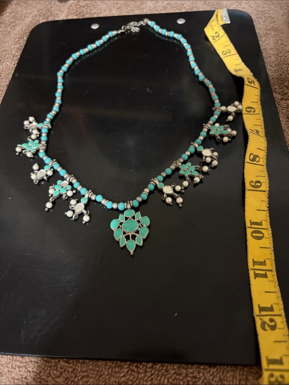 Turquoise Floral Pendant Beaded Necklace - Women Jewelry